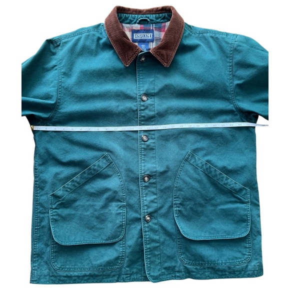 Land’s End Oversized Green Cotton Chore Coat with Brown Corduroy Collar Size XL - Picture 3 of 12